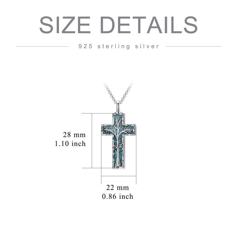 Sterling Silver 3D Bar Turquoise Tree of Life Urn Necklace for Ashes