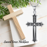 Sterling Silver Cross Sword Pendant Necklace