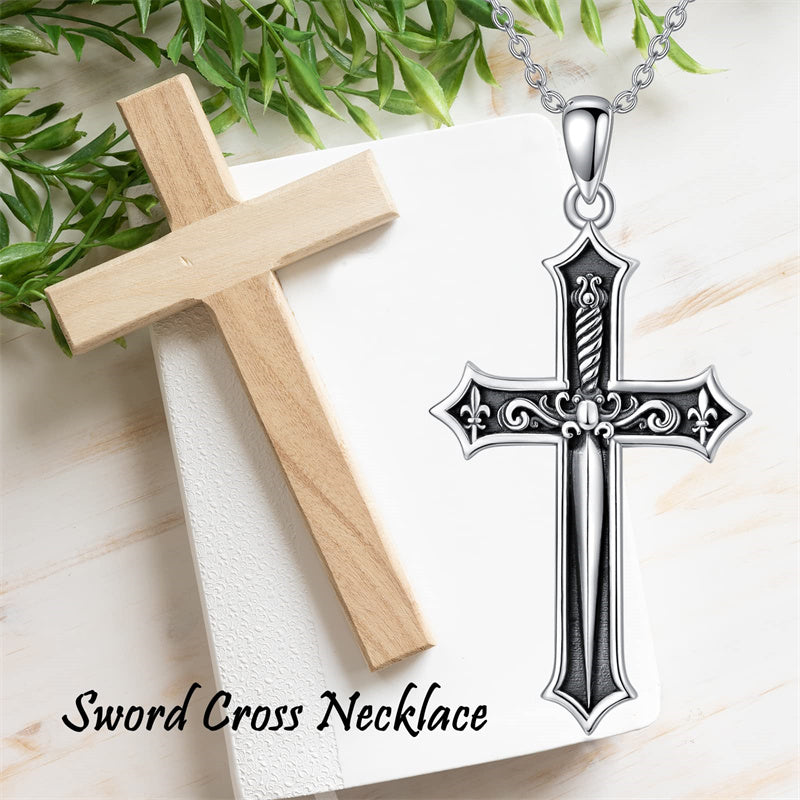 Sterling Silver Cross Sword Pendant Necklace