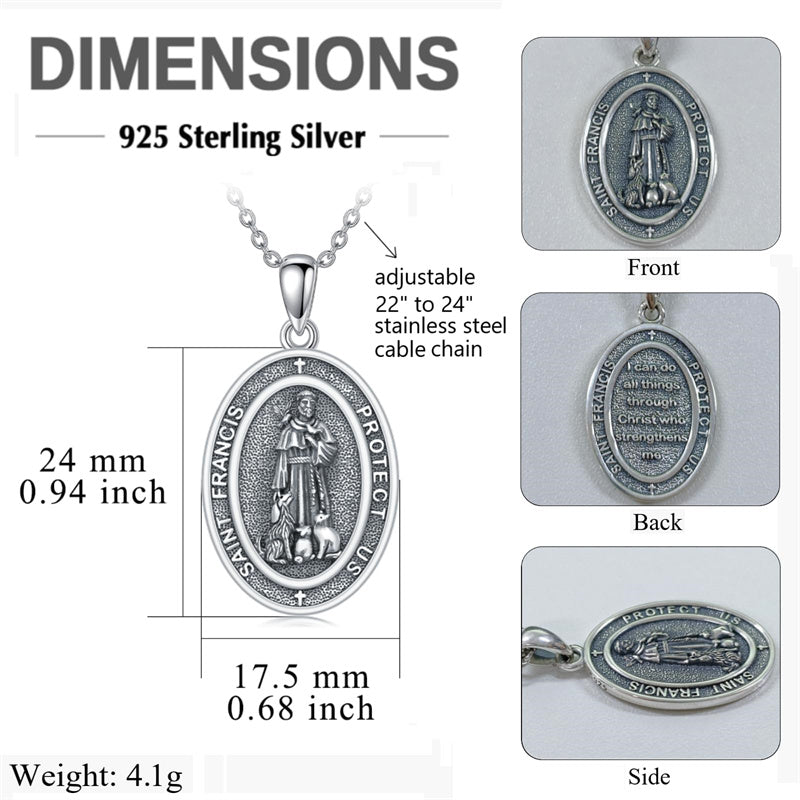 Sterling Silver St Anthony Francis Joseph Peregrine Raphael Sebastian Medal  Protection Pendant Necklace