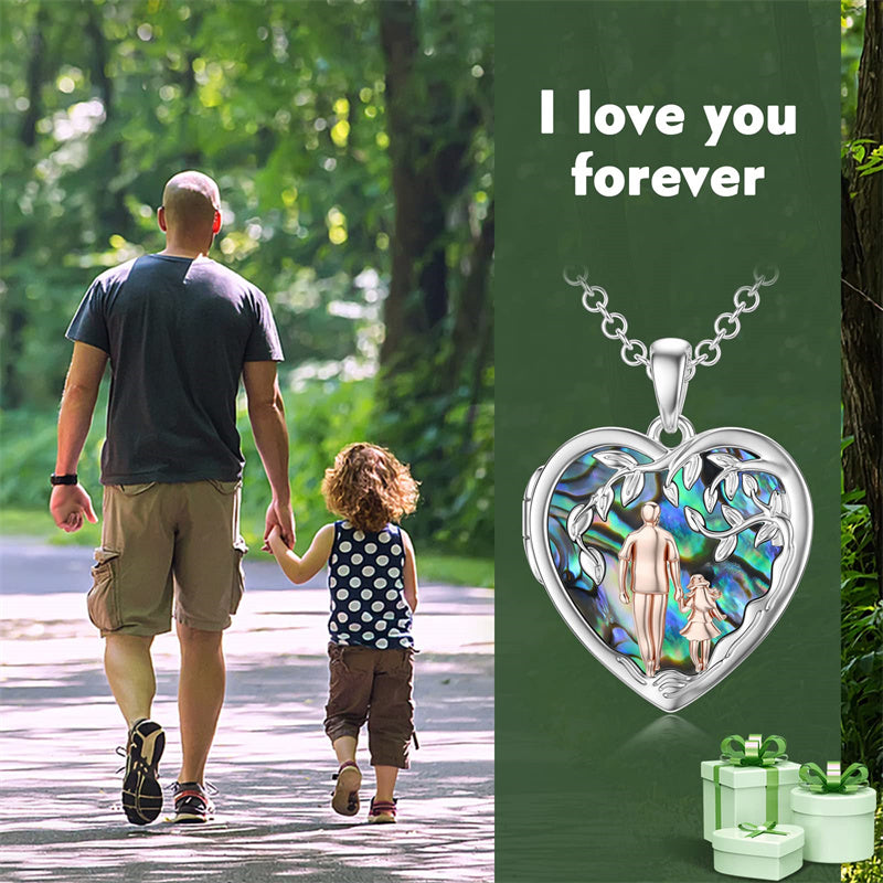 Sterling Silver Personalized Photo Abalone Shell Turquoise Malachite Father Daughter Pendant Necklace