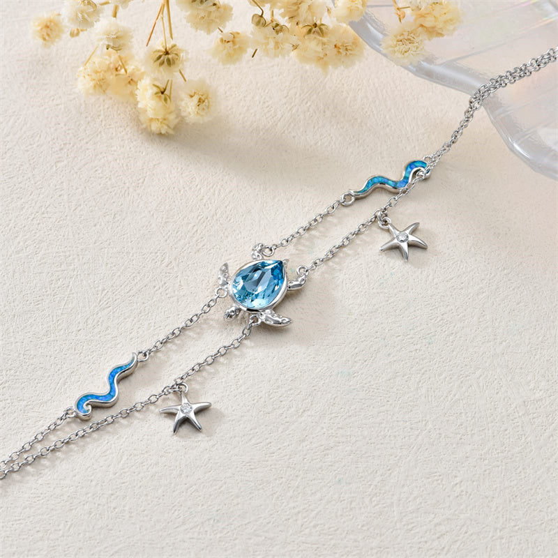 Sterling Silver Turtle Multi-layered Anklet