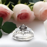 Sterling Silver 10K 14K 18K Personalized Engraved 2CT Natural Black Rutilated Quartz Engagement Ring Set