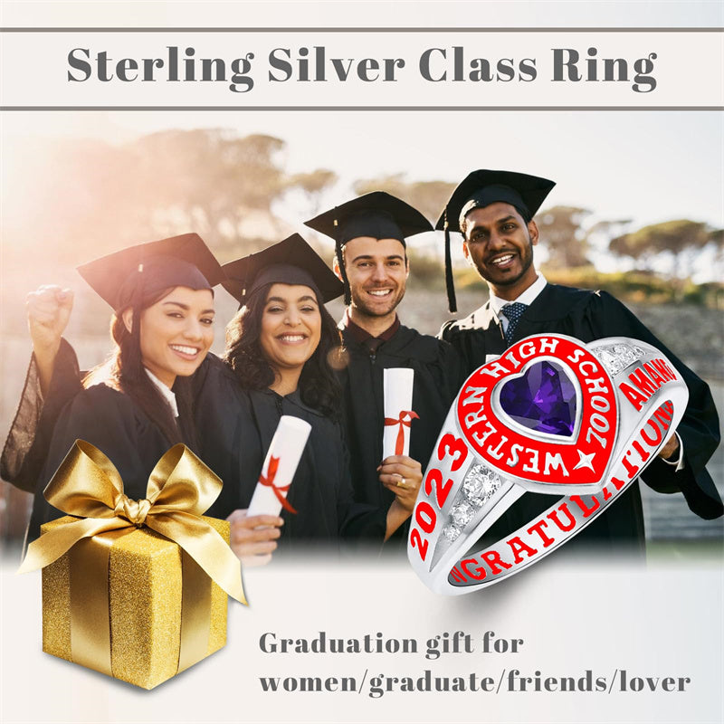 Sterling Silver Personalized Class Ring Graduation Ring for Women