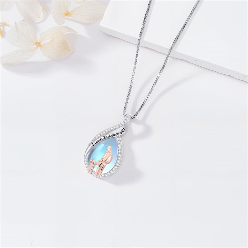 Sterling Silver Moonstone Father-Daughter Pendant Necklace Engraved with I Love You Forever