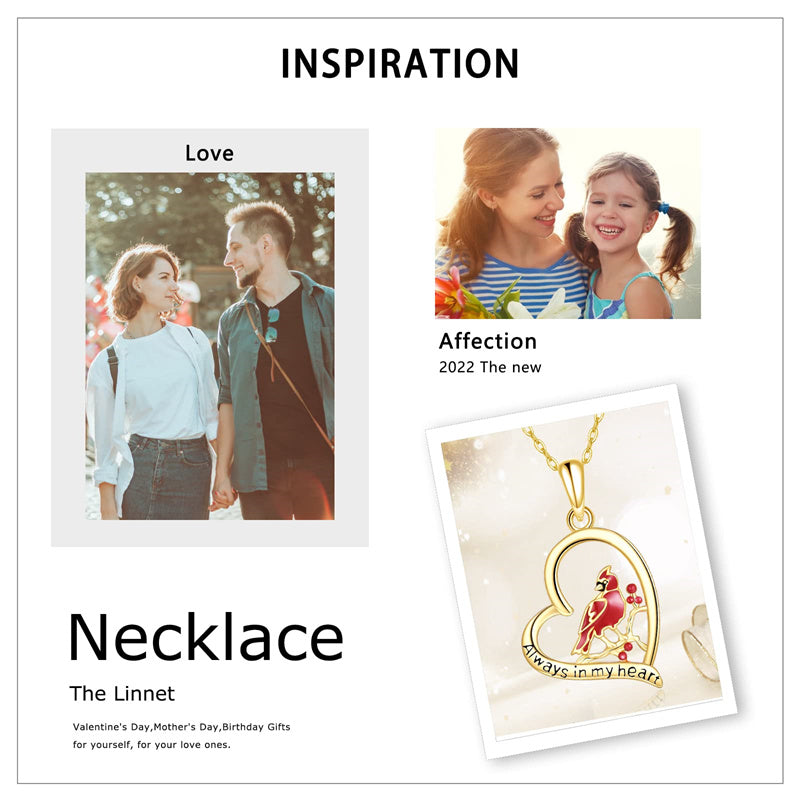 14K Gold Red Cardinal Pendant Necklace Engraved With Always in My Heart
