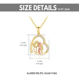 14K Gold Horse and Girl Heart Pendant Necklace