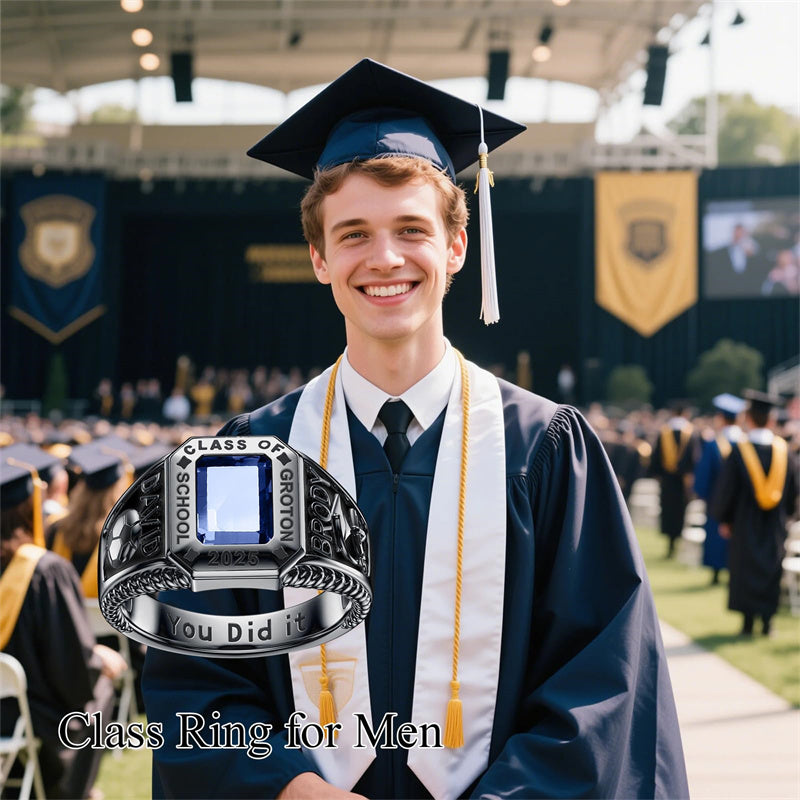 Sterling Silver Personalized Pattern High School College Class Ring Gift for Men