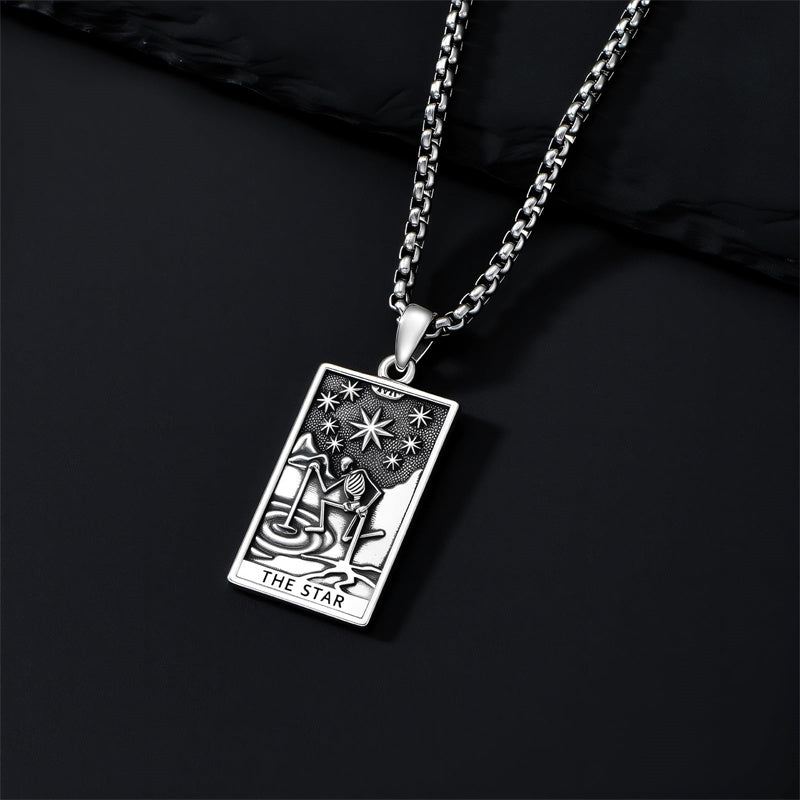 Sterling Silve Sun Moon Star Strength Lovers Death Devil Fool Tarot Card Pendant Necklace