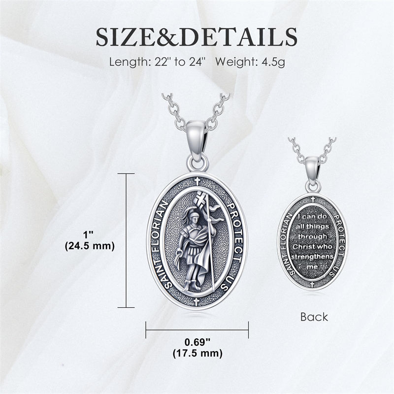 Sterling Silver St Anthony Francis Joseph Peregrine Raphael Sebastian Medal  Protection Pendant Necklace