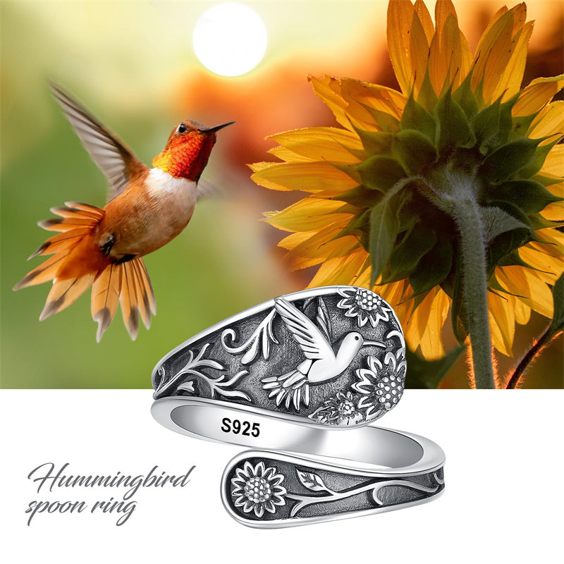 Sterling Silver Oxidized Dragonfly Butterfly Hummingbird Sea Turtle Anchor Cross Tree of Life Sunflower Spoon Ring