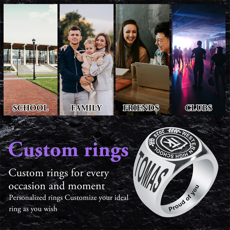 Sterling Silver Personalized  Birthstone Engraved High School College  Class Ring