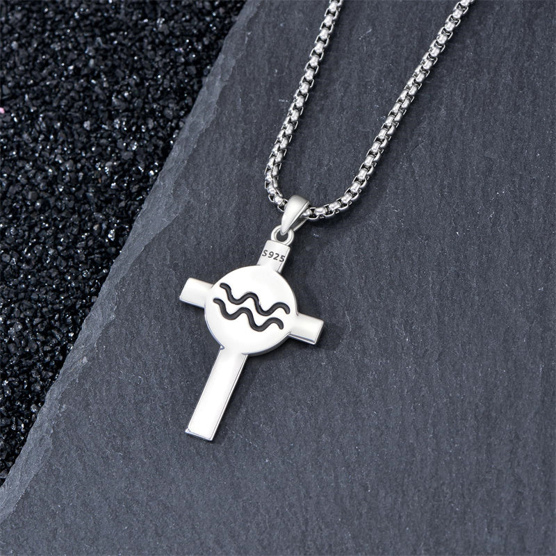 Sterling Silver 12 Constellation Cross Pendant Necklace