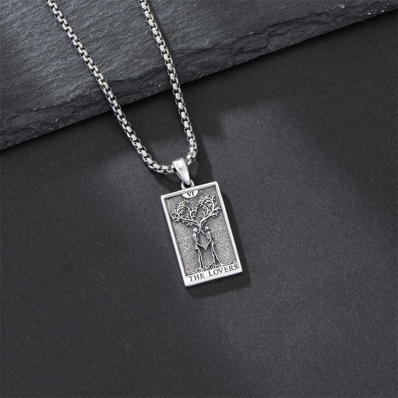 Sterling Silver Lovers Hierophant Magician Three of Swords Wheel of Fortune SkeletonTarot Card Pendant Necklace