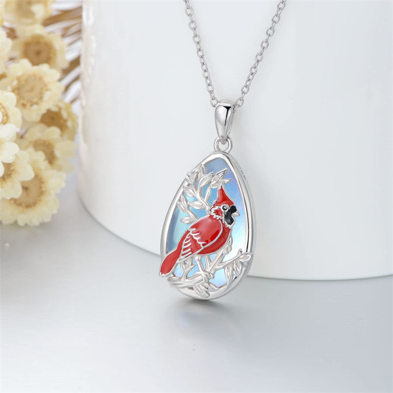 Sterling Silver Moonstone   Cardinal Pendant Necklace