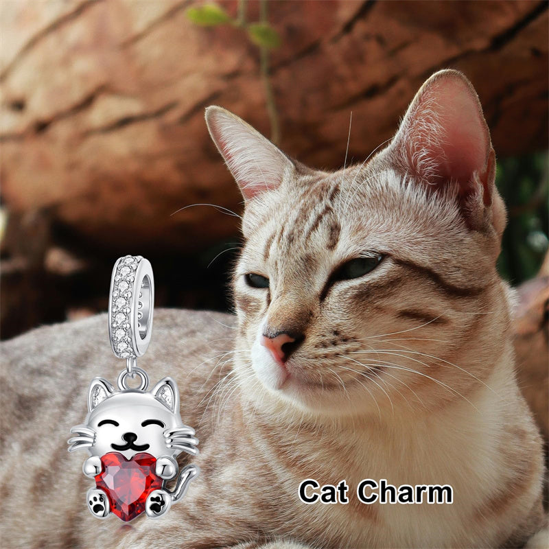 Sterling Silver  Cubic Zirconia Cat Charm Beads
