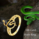 14k Real Gold Snake Black Onyx Ring  Yellow Gold Gifts for Women