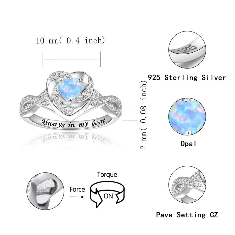 Sterling Silver Heart Urn Ring for Ashes Engraved With Always in My Heart