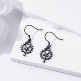 Sterling Silver Medieval Sword Dangle Cross Knives  Ankh Drop Earrings