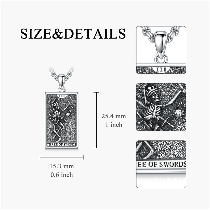 Sterling Silver Lovers Hierophant Magician Three of Swords Wheel of Fortune SkeletonTarot Card Pendant Necklace
