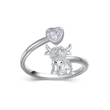 10K 14K 18K Solid Gold Personalized Birthstone Highland Cow Animal Ring