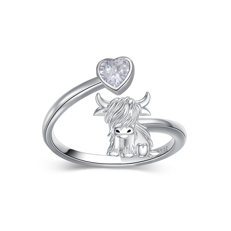 10K 14K 18K Solid Gold Personalized Birthstone Highland Cow Animal Ring
