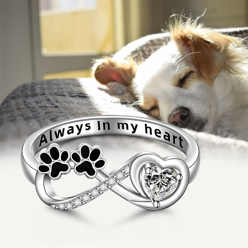 Sterling Silver Paw Print Animal Ring Engraved With Always in My Heart