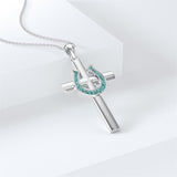 Sterling Silver Turquoise Cross Bear Claw Cowboy Boot Pendant Necklace