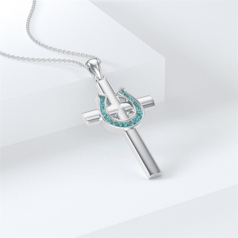 Sterling Silver Turquoise Cross Bear Claw Cowboy Boot Pendant Necklace