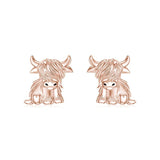 10K 14K 18K Solid Gold Highland Cow Stud Earrings