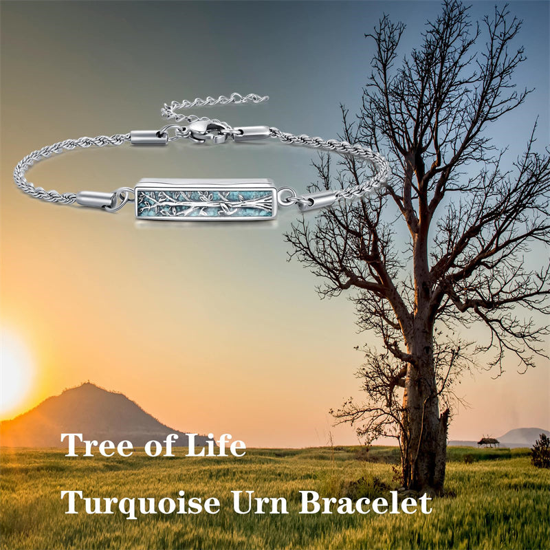 Sterling Silver Turquoise Hawthorn Flower Daisy Tree of Life Urn Bracelet for Ashes