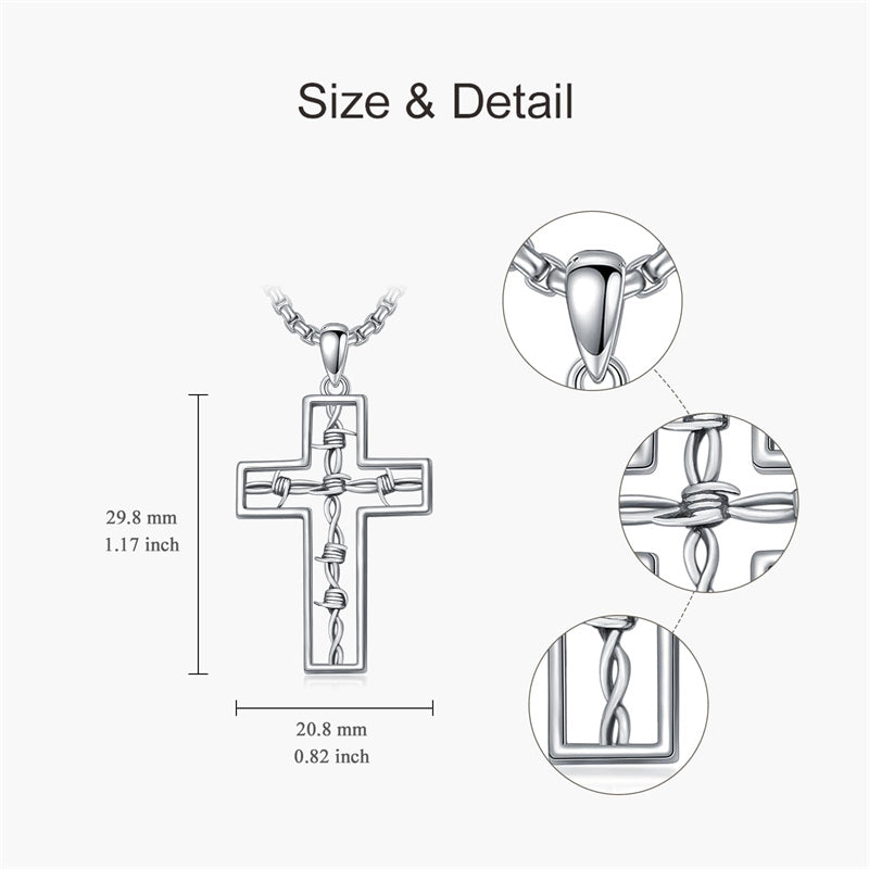 Sterling Silver Cross Christian Pendant Necklace for Men