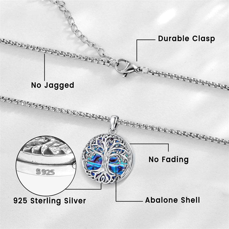 Sterling Silver Abalone Shell Tree of Life Locket Pendant Necklace