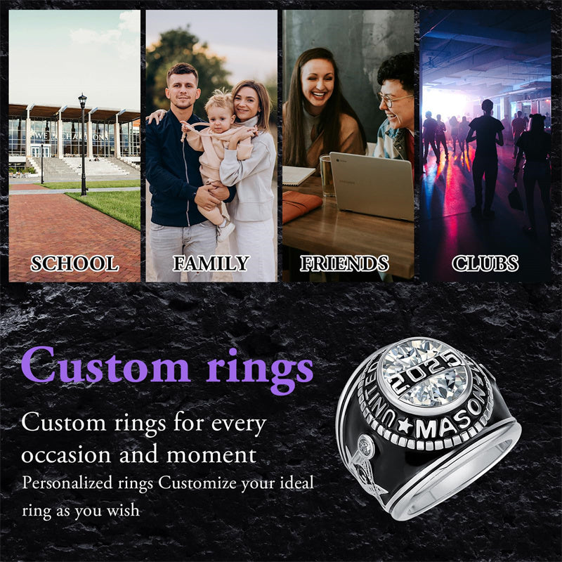 Sterling Silver Personalized Engraved Birthstone 2025 High School College Class Ring Graduation Jewelry