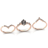 Sterling Silver 10K 14K 18K Personalized Engraved 2CT Natural Black Rutilated Quartz Engagement Ring Set