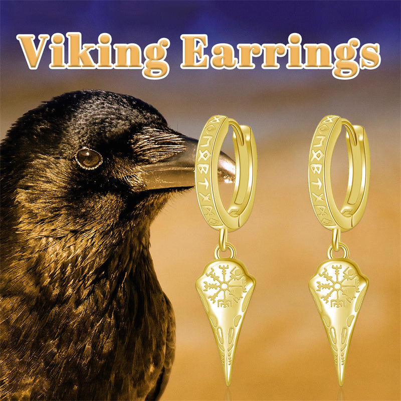 Sterling Silver Viking Raven Stud Dangle Earrings