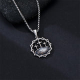 Sterling Silver Crown of Thorns Crucifix Cross Pendant Necklace for Men