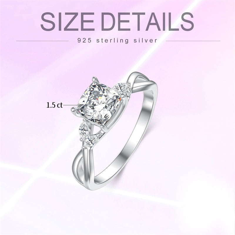 Sterling Silver Personalized Engraved Moissanite Engagement Wedding Anniversary Ring