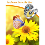 Sterling Silver Personalized Engraved Sunflower Bee Butterfly Adjustable Spoon Ring