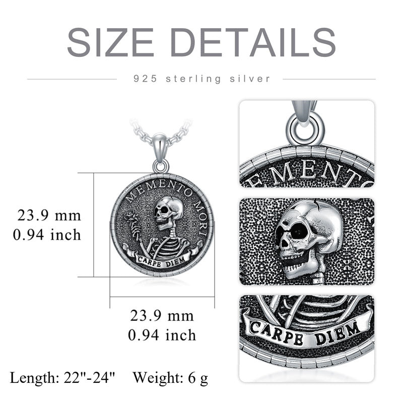 Sterling Silver Memento Mori Pendant Necklace for Men