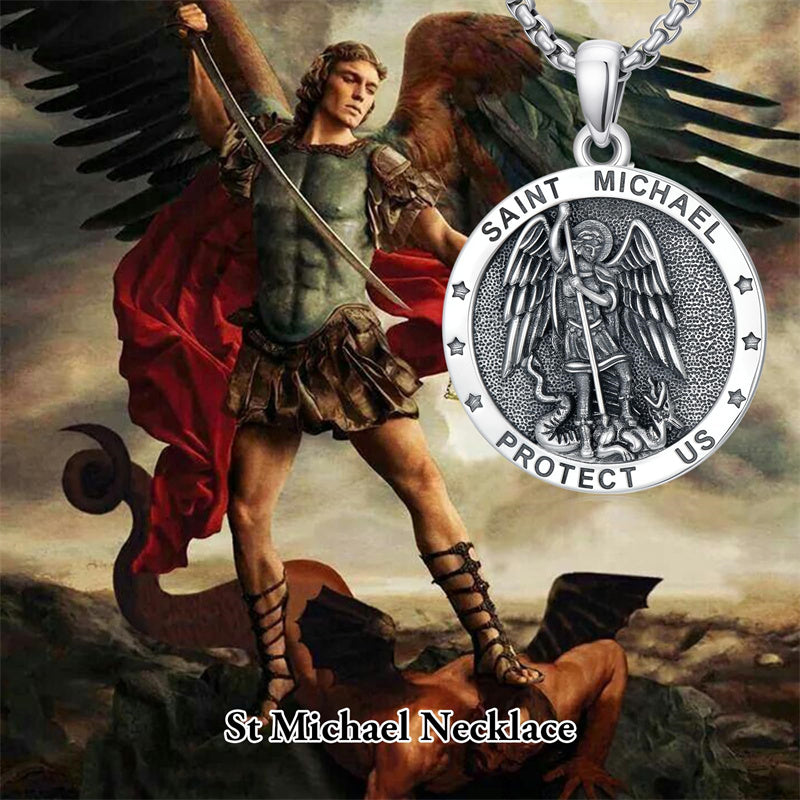 Sterling Silver Saint  Michael Christopher Sebastian Jude Gabriel Anthony Religious Pendant Necklace