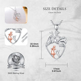 Sterling Silver Anatomical Heart Girl withr Dog Cat Pendant Necklace