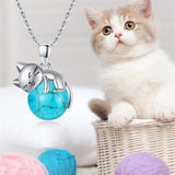 Sterling Silver Turquoise Larimar Labradorite Moss Agate Blue Sandstone  Cat Pendant Necklace