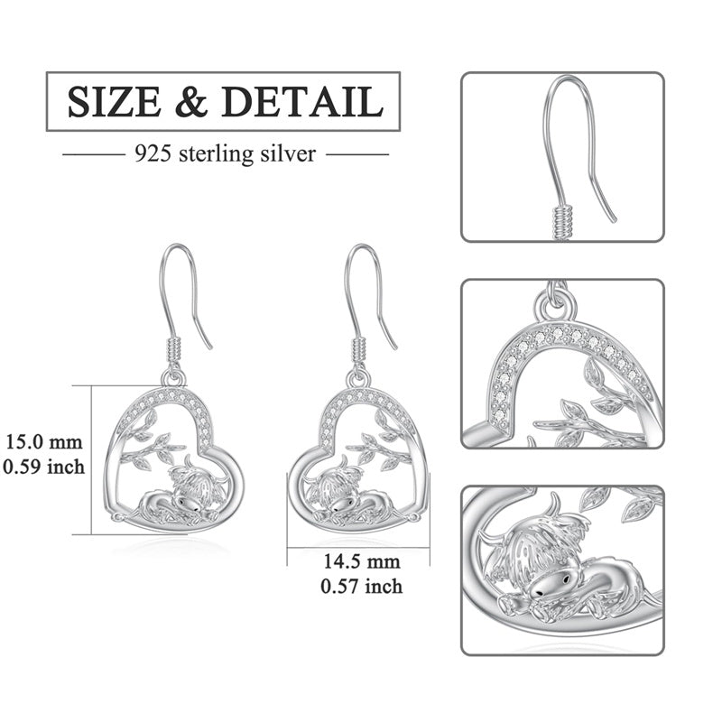 Sterling Silver Highland Cow Dangle Earrings