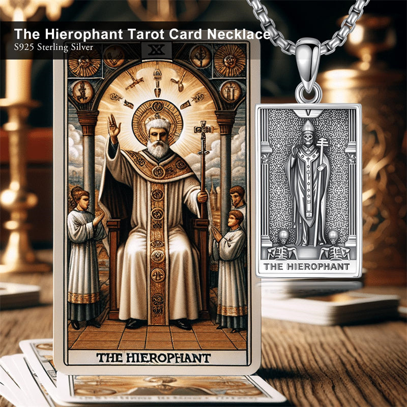 Sterling Silver Lovers Hierophant Magician Three of Swords Wheel of Fortune SkeletonTarot Card Pendant Necklace