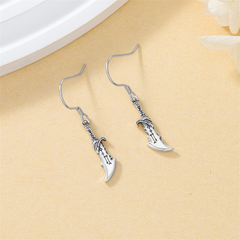 Sterling Silver Medieval Sword Dangle Cross Knives  Ankh Drop Earrings