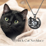 Sterling Silver Birthstone Infinity Black Cat Pendant  Necklace
