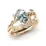 Sterling Silver Natural Moss Agate Blue Sandstone Opal Set Ring