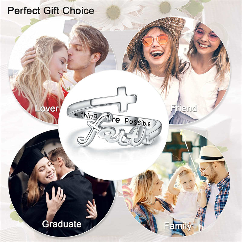 Sterling Silver Adjustable Cross Inspirational Ring With Engraved