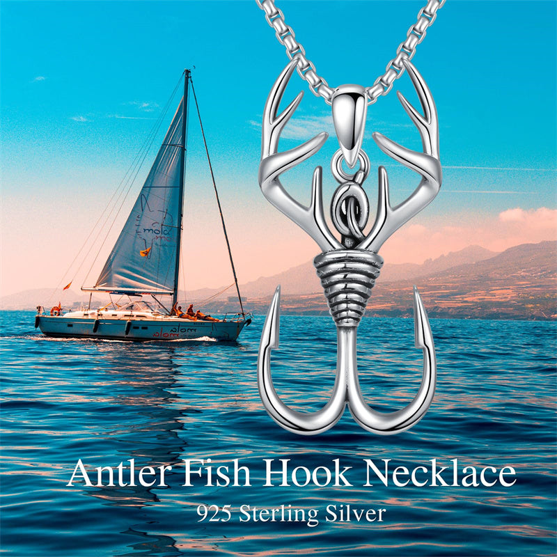 Sterling Silver Antler Pendant Necklace for Men